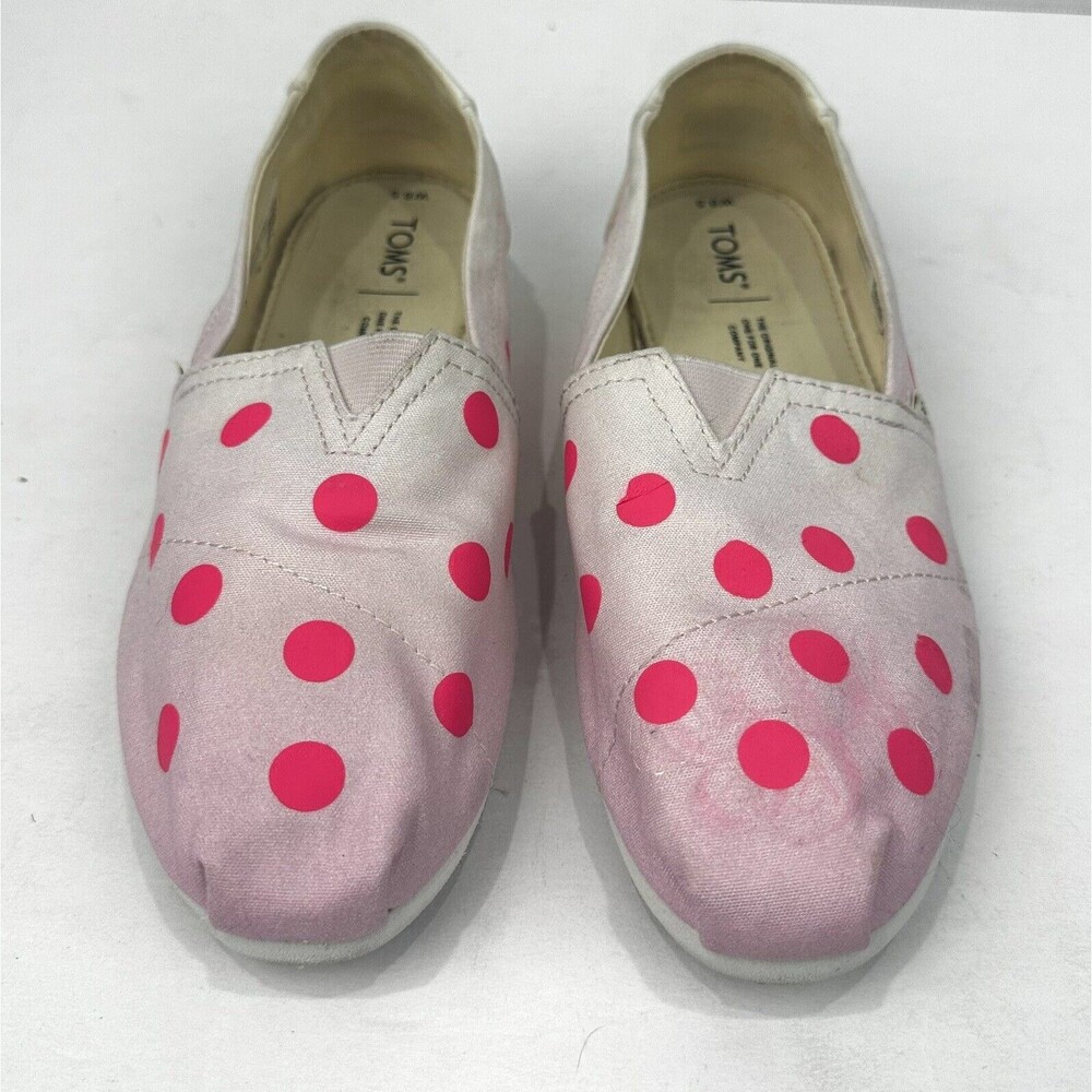Toms Flats Womens 8.5 Pink & White Polka Dot Classic Alpargata Espadrille Casual